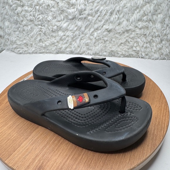 Crocs Flip Flops Thong Platform Heeled Black Comfort Sandals Women's Size W4 - Picture 1 of 7